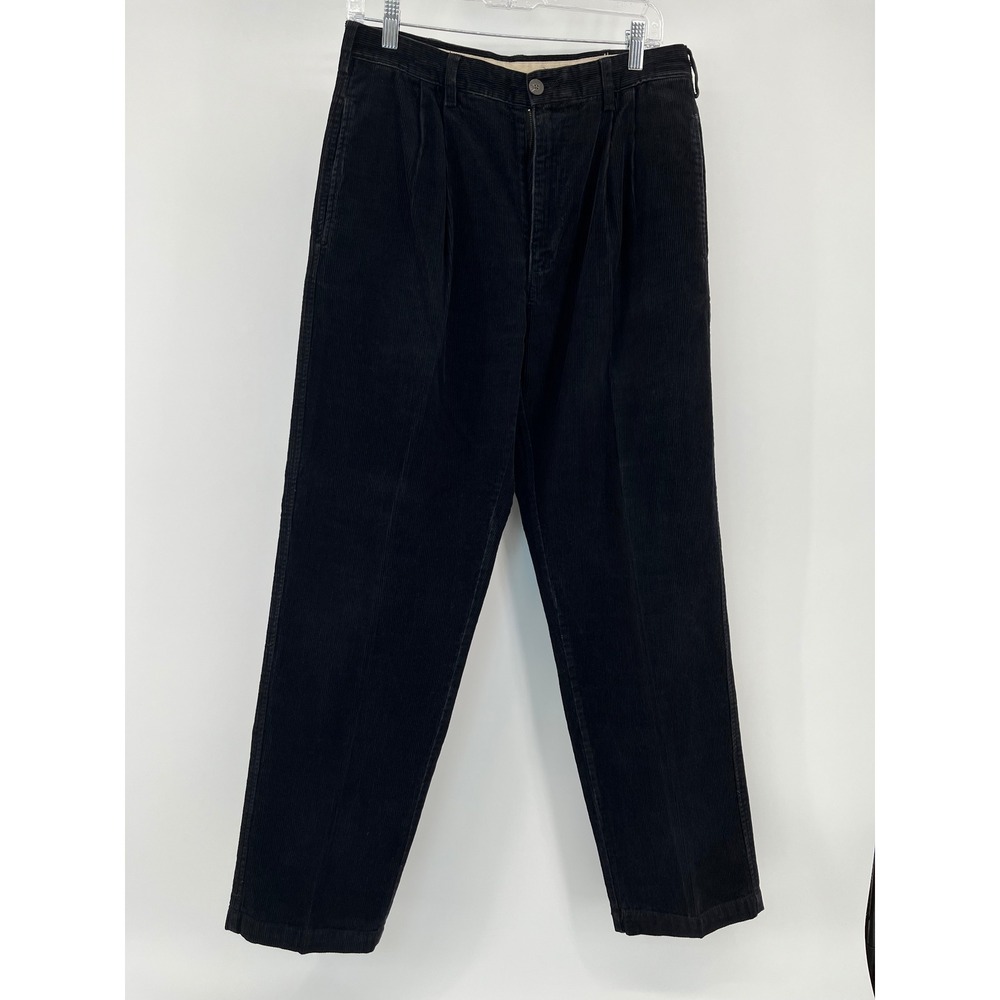 Woolrich Corduroy Pants Mens 32 Black Pleated Front Straight Leg 1014 - Picture 2 of 7